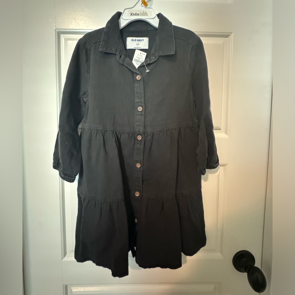 NEW WITH TAGS OLD NAVY Tiered  Black Button Down Dress GIRLS SIZE XS (5)